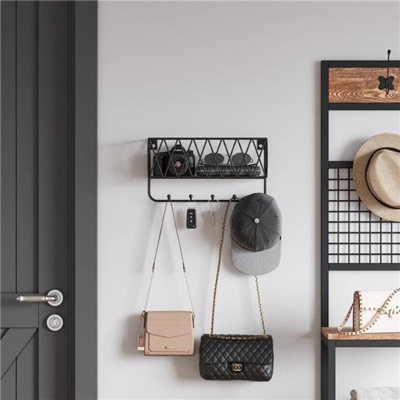 Entryway Mail Holder with Key Hooks,11.0"L×2.6" W×5.1"H,Wall Mounted Matte Black - Picture 6 of 6